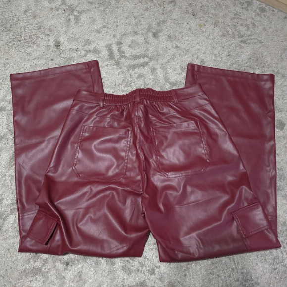 WILD FABLE Faux Leather Burgundy Wine Wide Leg Cargo Pants, Elastic Back Waist - Picture 15 of 16